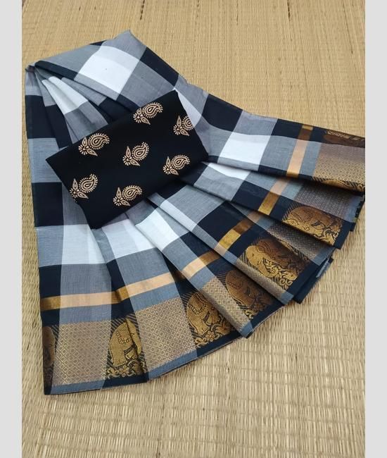 kanchi cotton sarees with Line Border design online from w…