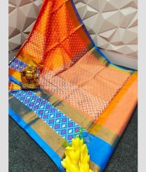 Orange and Blue color Tripura Silk handloom saree with All over Ikkat Design-TRPP0003834