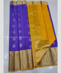 Purple and Yellow color kanchi pattu handloom saree with zari border saree design -KANP0006006