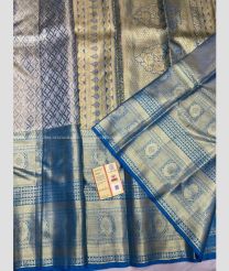 Lite Golden and Blue color kanchi pattu sarees with half and half modle brocate design -KANP0014136