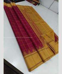 Red and Yellow color kanchi pattu sarees with temple border design -KANP0013770