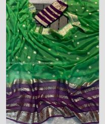 Green and Plum Purple color Chiffon sarees with jacquard border design -CHIF0002081