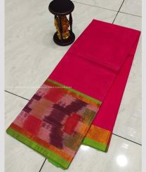 Pink and Green color Uppada Cotton sarees with pochampally border design -UPAT0004804