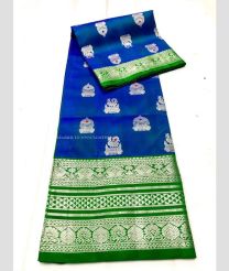 Blue and Green color venkatagiri pattu sarees with all over buttas design -VAGP0001228