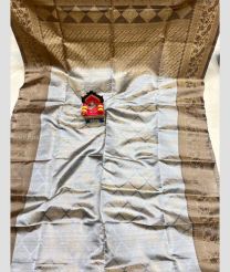 Silver and Brown color uppada pattu handloom saree with Kanchi Border design-UPDP0014470