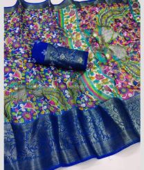 Green and Blue color linen sarees with printed design saree -LINS0000553
