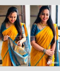Orange and Blue color Uppada Tissue handloom saree with Big Border Design-UPPI0001263