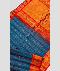 Peacock Blue and Orange color gadwal sico handloom saree with Kanchi Border Design-GAWI0000415