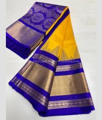 Mango Yellow and Blue color kuppadam pattu handloom saree with Kanchi Border Design-KUPP0055032