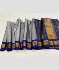 Grey and Navy Blue color gadwal sico sarees with jari border design -GAWI0000836