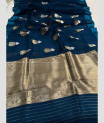 Windows Blue and Golden color Banarasi sarees with all over meenakari buttas design -BANS0018884