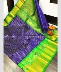 Navy Blue and Parrot Green color kuppadam pattu handloom saree with Pochampally Border Design-KUPP0042792