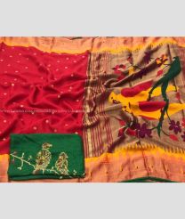 Red and Yellow color paithani pure silk handloom saree with zari border saree design -PTNP0000038