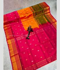Orange and Deep Pink color uppada pattu handloom saree with All over Buttas Design-UPDP0014182