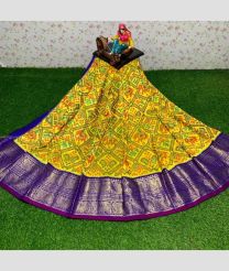 Yellow and Navy Blue color Ikkat Lehengas with All over Pochampally design-IKPL0000765