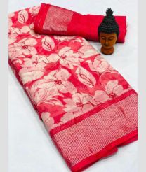 Red and White color Chiffon sarees with zari border saree design -CHIF0000356
