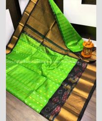 Parrot Green and Black color kuppadam pattu handloom saree with Pochampally Border Design-KUPP0042801
