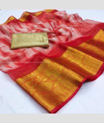 Red and White color Organza sarees with printed design saree -ORGS0000631