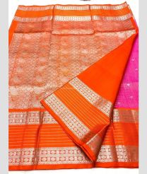 Pink and Orange color venkatagiri pattu sarees with all over checks and buttas design -VAGP0001211