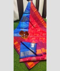 Blue and Red color Uppada Soft Silk handloom saree with all over pochampalli weaving saree design -UPSF0002041