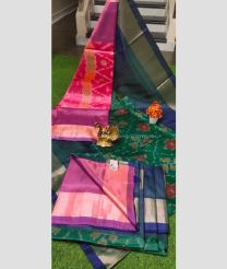 Forest Fall Green and Pink color Uppada Soft Silk sarees with pochampally border design -UPSF0004247