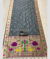 Grey color paithani sarees with all over meenakari buttas design -PTNS0005348