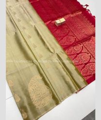 Grey and Red color soft silk kanchipuram sarees with All over Jari Design-KASS0000175