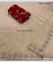 Red and Cream color Georgette sarees with embroidery work sarees design -GEOS0000404