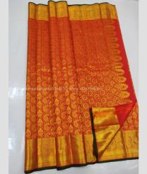 Red and Gold color kanchi pattu handloom saree with Jari Border Design-KANP0006707