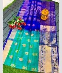 Turquoise and Navy Blue color uppada pattu sarees with all over jamdhani buttas design -UPDP0022448