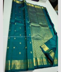 Sea Green and Gold color kanchi pattu handloom saree with Jari Border Design-KANP0006336