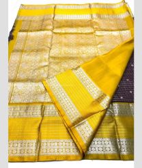 Charcoal Black and Yellow color venkatagiri pattu sarees with all over checks and buttas design -VAGP0001131