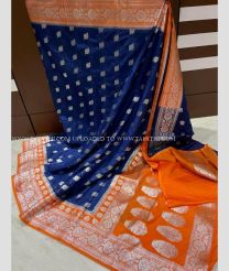 Navy Blue and Orange color Banarasi sarees with all over buttas design -BANS0019050