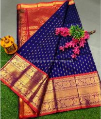 Red and Navy Blue color kuppadam pattu handloom saree with Kanchi Border Design-KUPP0046168