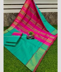 Pink and Dark Turquoise color Tripura Silk handloom saree with Big Border Design-TRPP0003896