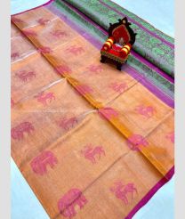 Orange and Magenta color Uppada Tissue handloom saree with All over Buttas Design-UPPI0000272