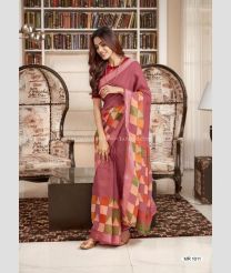Peach color linen sarees with printed design saree -LINS0000904