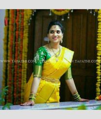 Yellow and Green color Uppada Tissue handloom saree with plain sarees design -UPPI0000237
