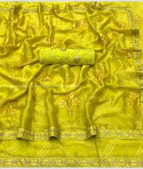Golden Yellow color Chiffon sarees with All over Foil Printed Design-CHIF0001716