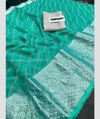 Sea Green and Silver color Organza sarees with zari border saree design -ORGS0000519