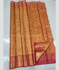 Gold and Red color kanchi pattu handloom saree with big border saree design -KANP0005801