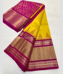 Magenta and Yellow color kuppadam pattu handloom saree with Kanchi Border Design-KUPP0055030