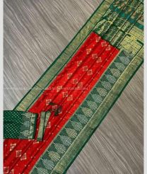 Red and Pine Green color silk sarees with All over Ikkat Design-SILK0003436