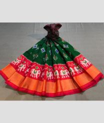 Pine Green and Red color Ikkat Lehengas with all over pochampally ikkat design -IKPL0028865
