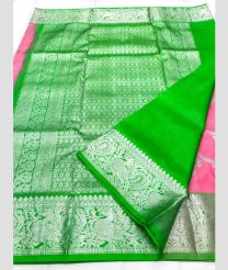Rose Pink and Parrot Green color venkatagiri pattu sarees with all over kalamjali design -VAGP0001144