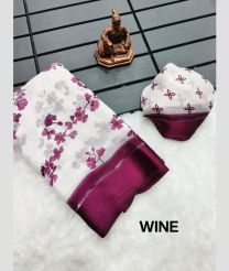 White and Plum Velvet color Chiffon sarees with all over floral printed design -CHIF0002096