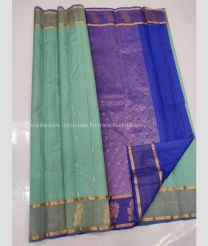 Light Green and Blue color kanchi pattu handloom saree with small buti saree design -KANP0005714