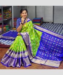 Parrot Green and Blue color pochampally ikkat pure silk handloom saree with All over Pochampally ikkat design-PIKP0016888