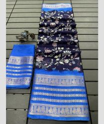 Navy Blue and Blue color silk sarees with jacquard border design -SILK0017834