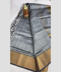 Grey and Golden color mangalagiri pattu handloom saree with Jari Border Design-MAGP0018708